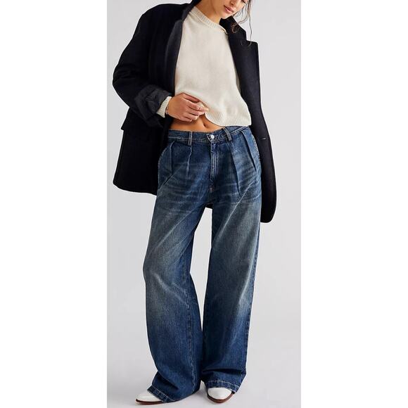 Denimist Free People Blair Double Pleat Jeans Relaxed Fit High Rise Women's 30